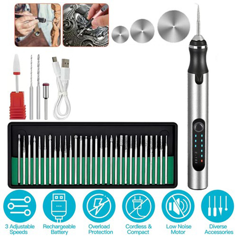 Cordless USB Rechargeable Engraving Pen with 33-Bit Kit Mini Electric DIY Tool