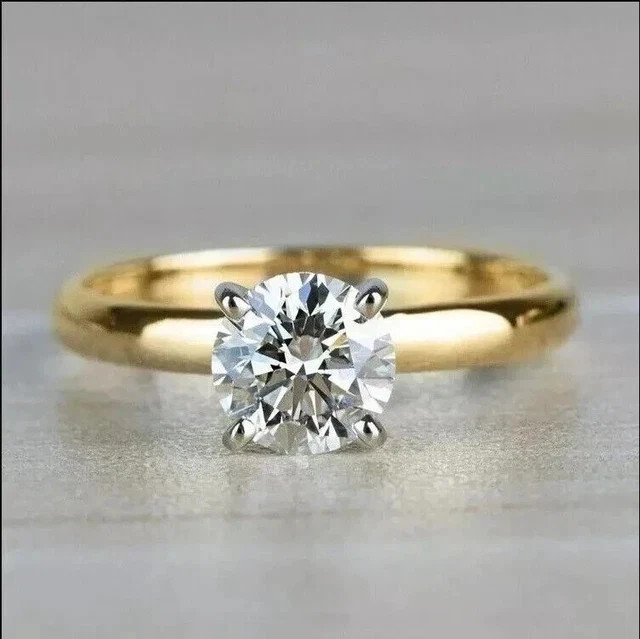 14K Yellow Gold Plated 2.40Ct Round Cut Moissanite Solitaire Engagement Ring