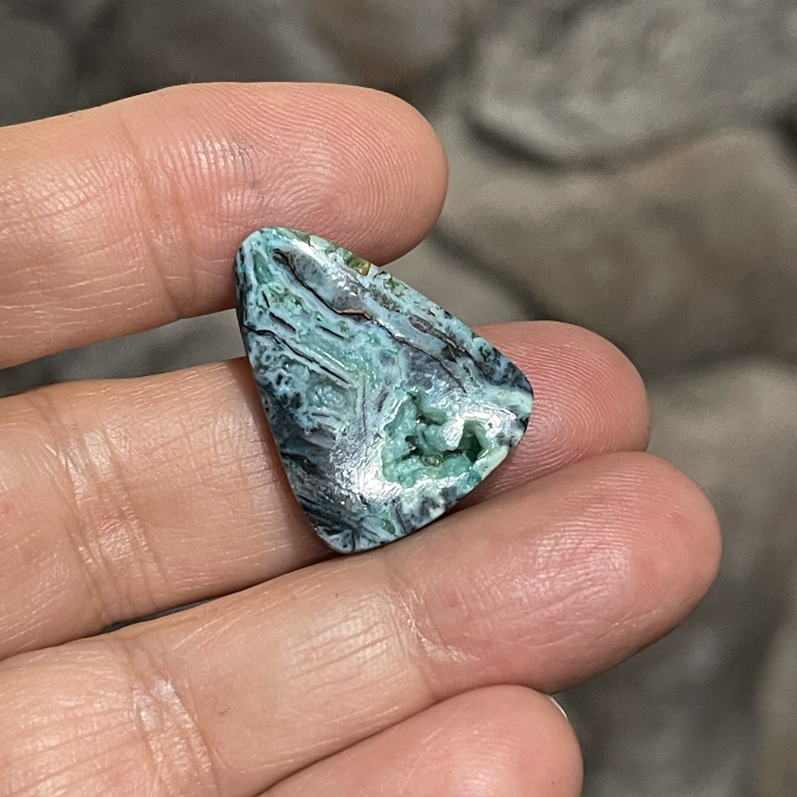 13.7ct 25×19.4×4.4mm Blue Opalized Wood Chrysocolla Triangle Cabochon Stone