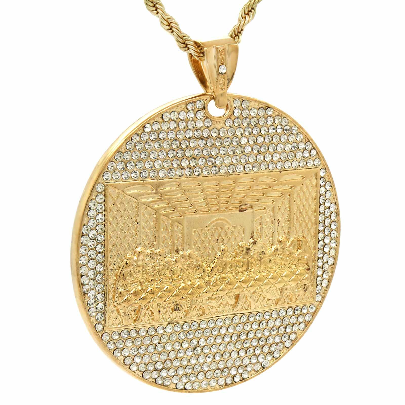 14k Gold Plated ” Huge LAST SUPPER” Pendant Cubic Zirconia 30″ Rope Chain