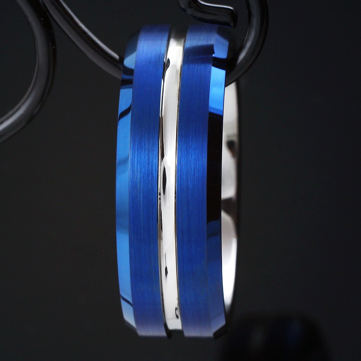 Blue Tungsten Carbide Thin White Line Band Ring EMS Medics National Guard Nurses