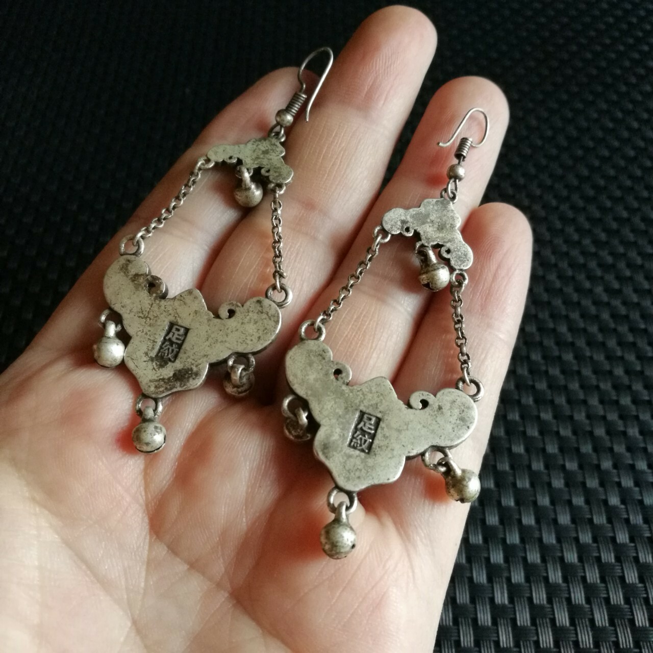 A Pair Old Silversmith Inlaid Old Jade Jade Butterfly Earrings Accessories