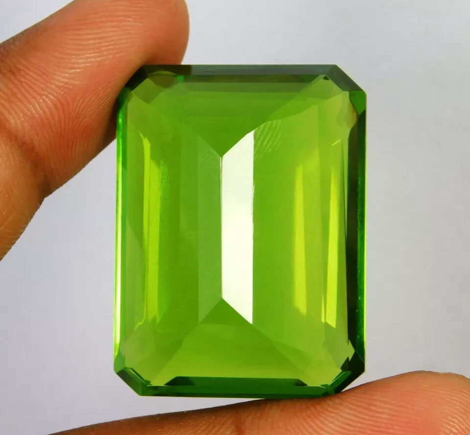 Certified 111.60 Ct Natural Green Peridot Topaz Emerald Cut Loose Gemstone