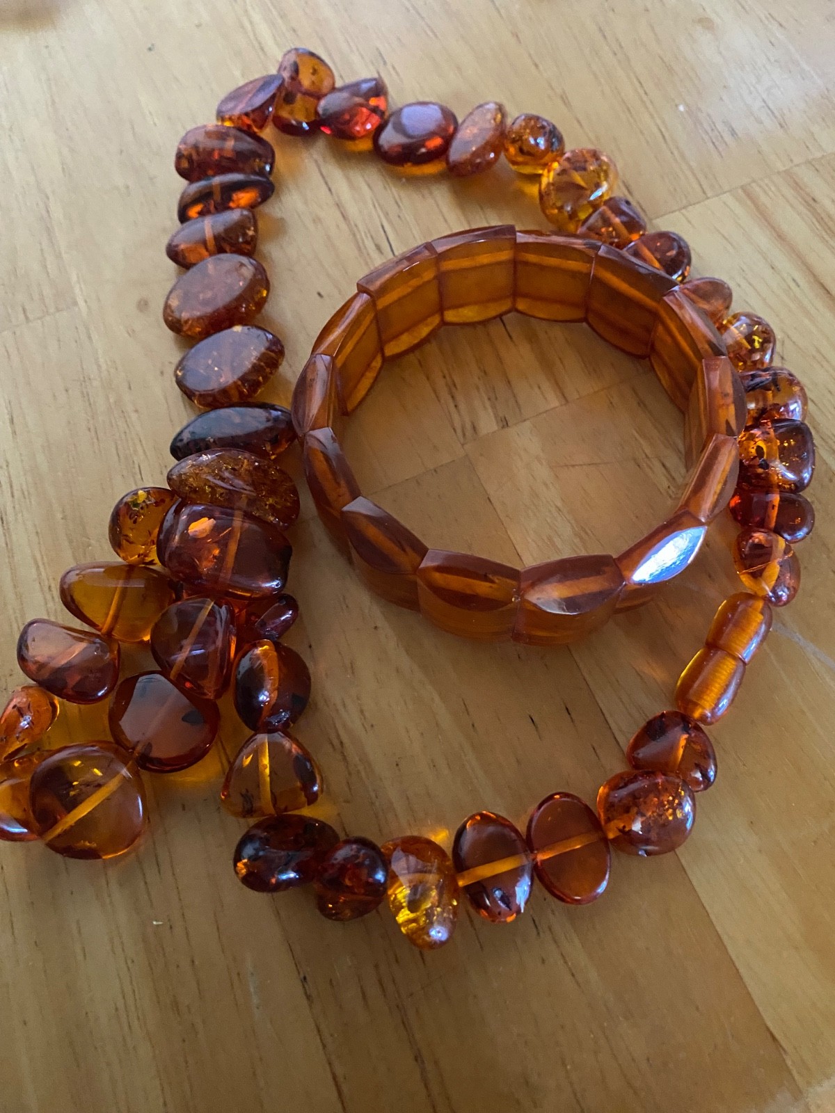 Braun amber necklace 21″ long with amber lock. New. Latvia.