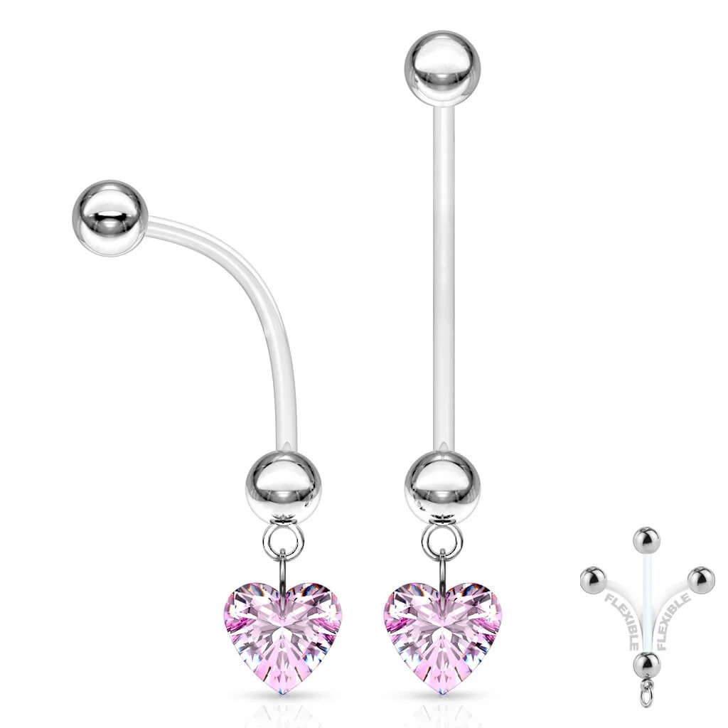 Pregnancy Pink Heart Navel Ring – 14G BioFlex 1” Bar