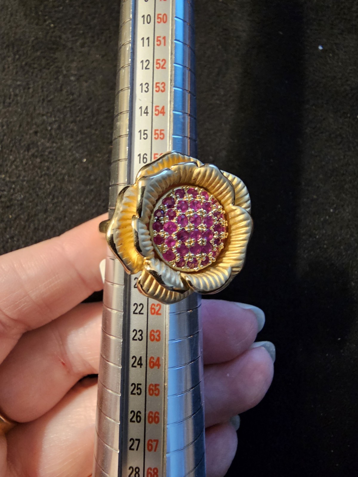 925 Sterling Silver Gold Vermeil Ruby Flower Statement Ring Size 9 Tested 12.75g