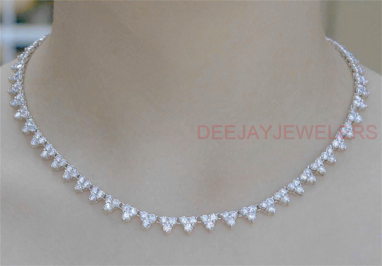 15ct Diamond Tennis Necklace VS Fancy Cluster 14k White Gold USA Made