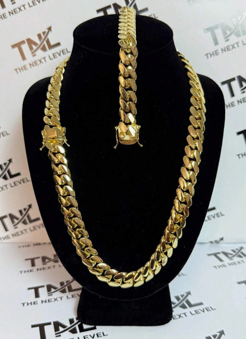Cadenas de Titanium ® Chapada en Oro 14K Para Hombre Cadena Cubana Joyería 12 MM