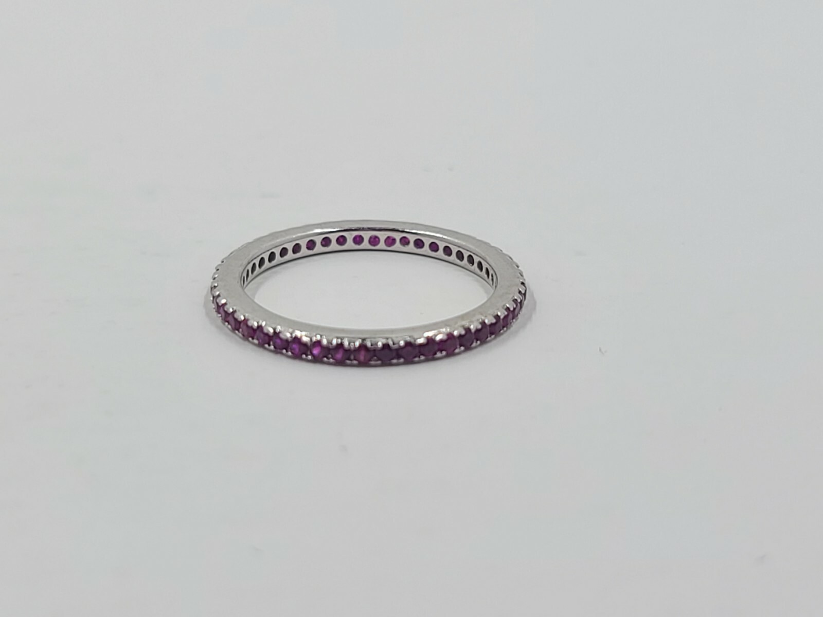Sterling Silver Micropave Eternity Band- Red