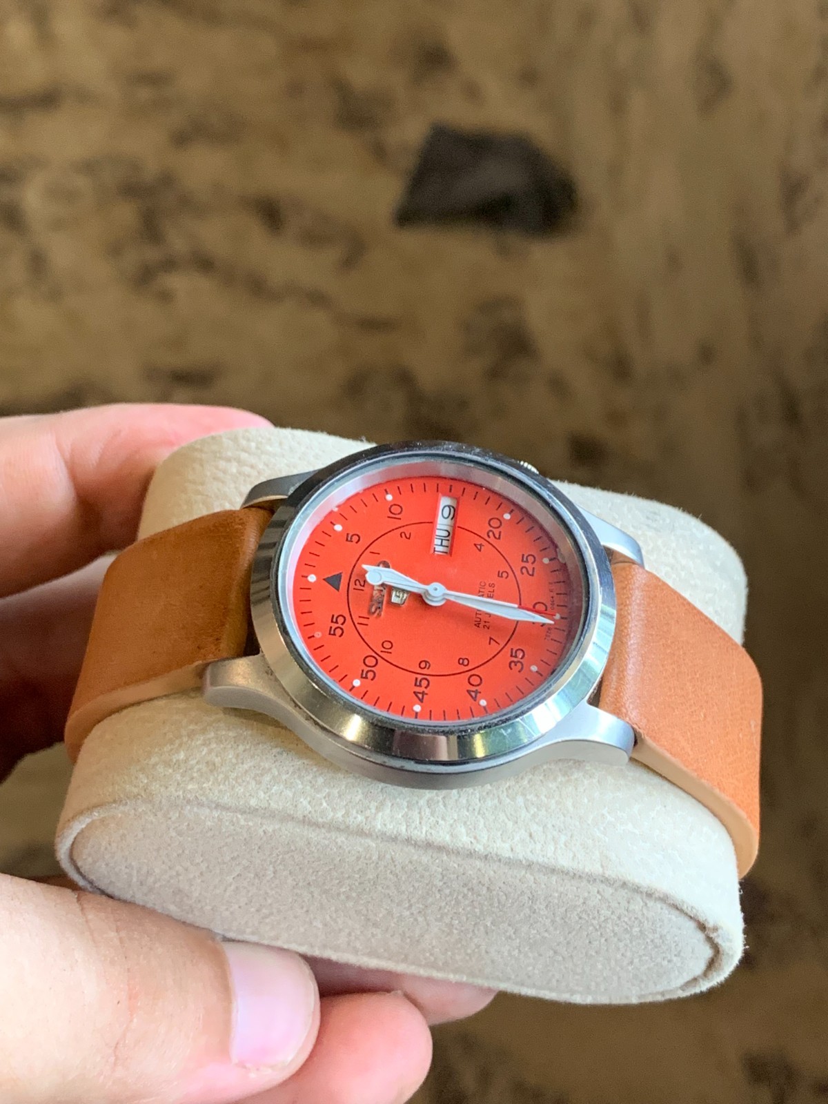 Vintage Seiko 5 Orange Military Dial Day/Date Men’s Wrist watch