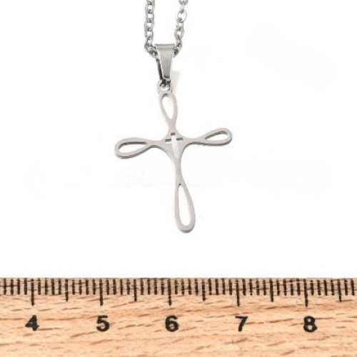 Silver Infinity Cross Necklace Christian Faith Pendant Minimalist Gift Women Her