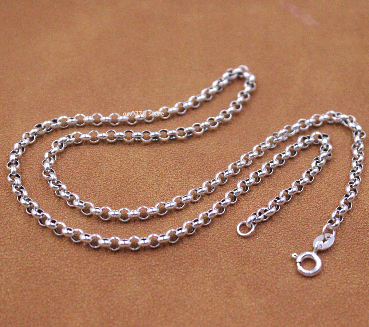 Real S925 Sterling Silver Necklace Women Man’s 3.5mm Rolo Chain Link 18inch /8g