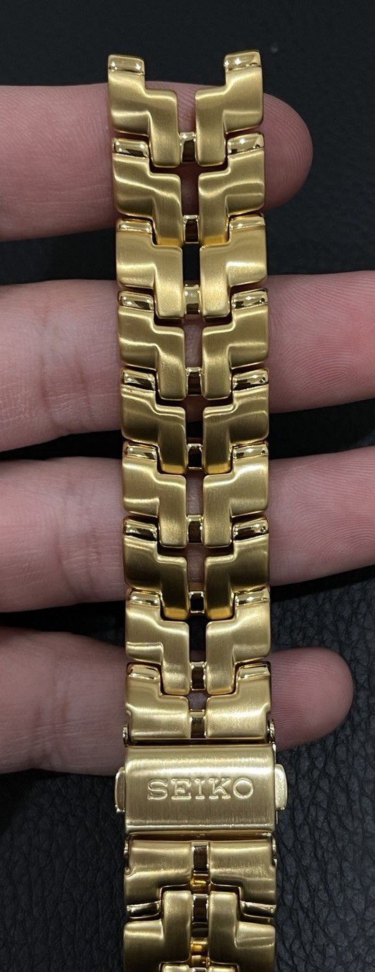 Seiko Yellow Tone Watch Band H-Link Bracelet Push Button Deployant Clasp