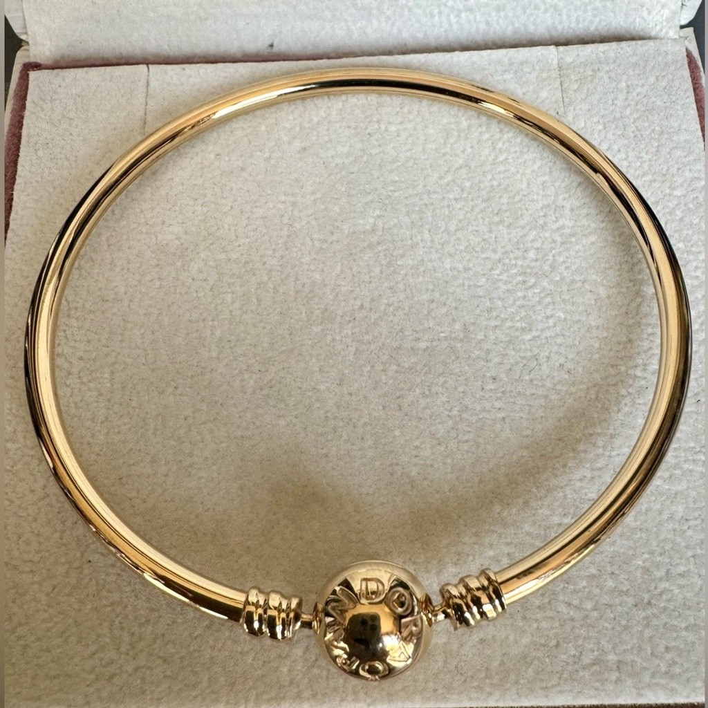 NEW❗️100% Authentic Pandora 14K Solid Gold Bangle Bracelet 6.7 Inches