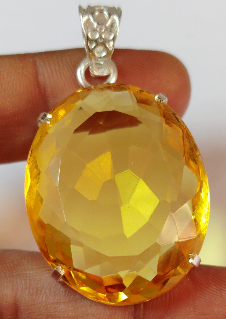 AAA+ Large Yellow Citrine 94.55 Ct. Oval Cut 925 Silver Pendant Gift for Women