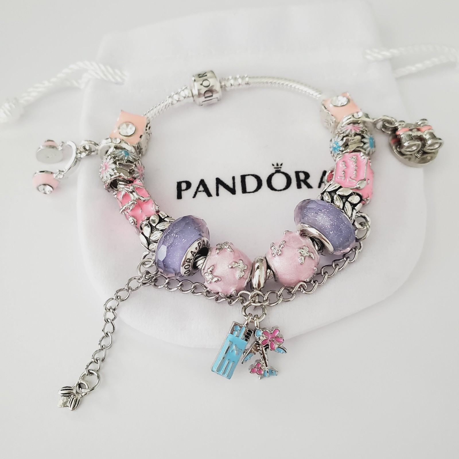 Authentic Pandora Travel Charm Bracelet Multicolor Gift Set New in Box