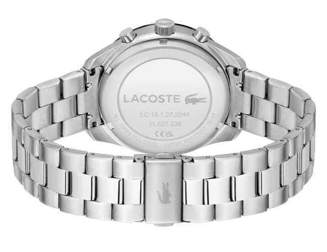 LACOSTE BOSTON 2011272 BLACK CHRONOGRAPH DIAL SILVER BRACELET 32MM MENS WATCH