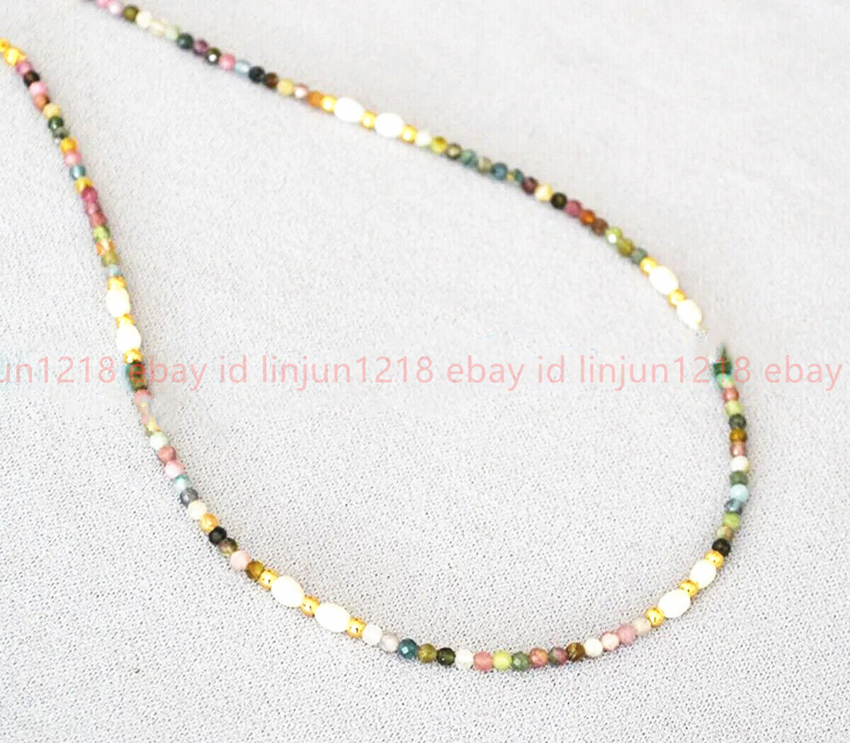 3mm Faceted Multicolor Tourmaline Round Gems Beads Natural White Pearl Necklace