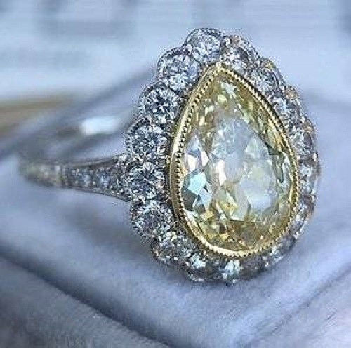 3.20Ct Canary Lab Created Diamond Vintage Wedding Engagement Ring 14K White Gold