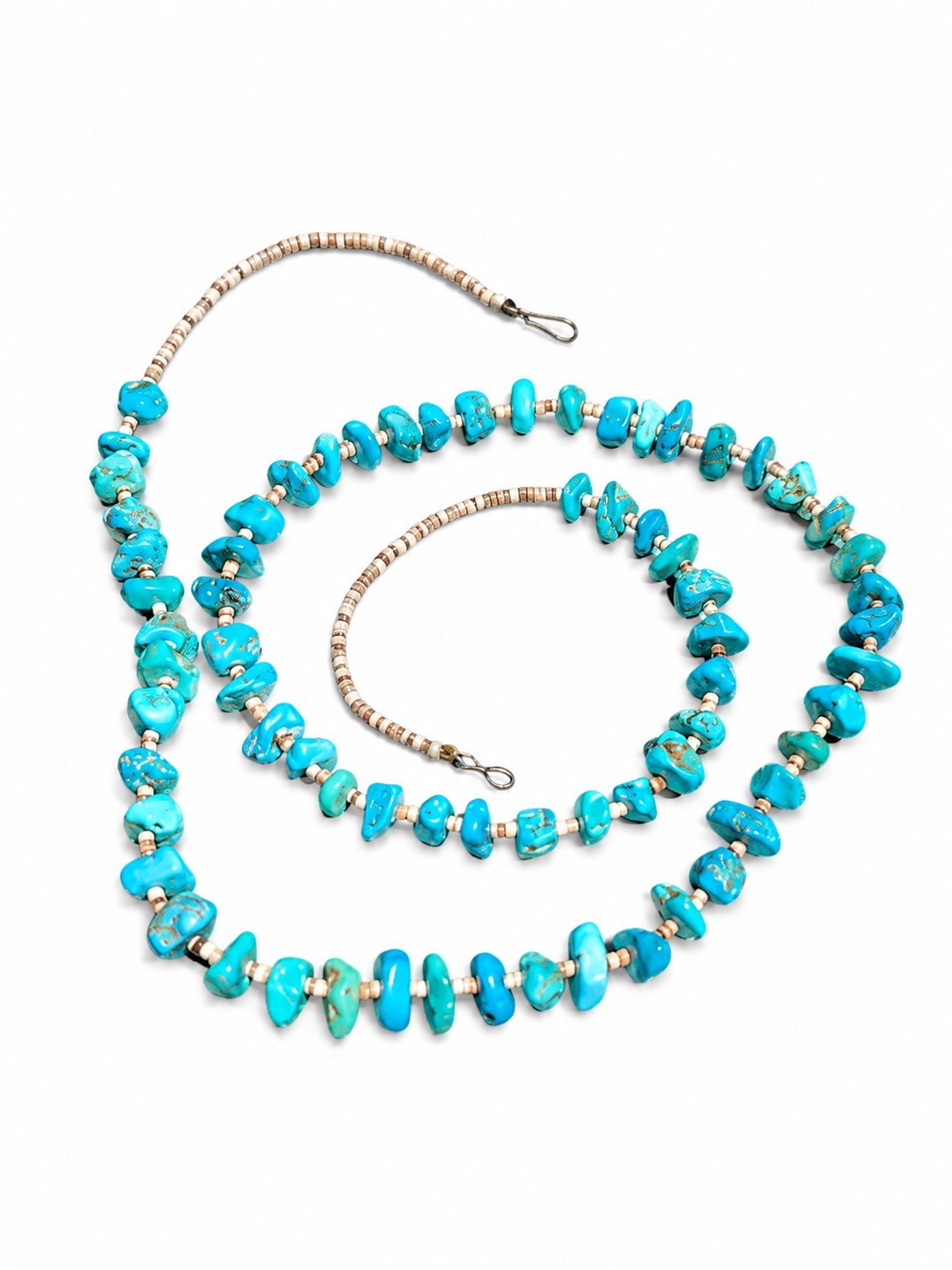 Vintage Kingman Turquoise Olive Shell Heishi Necklace 29″ Southwestern 35g