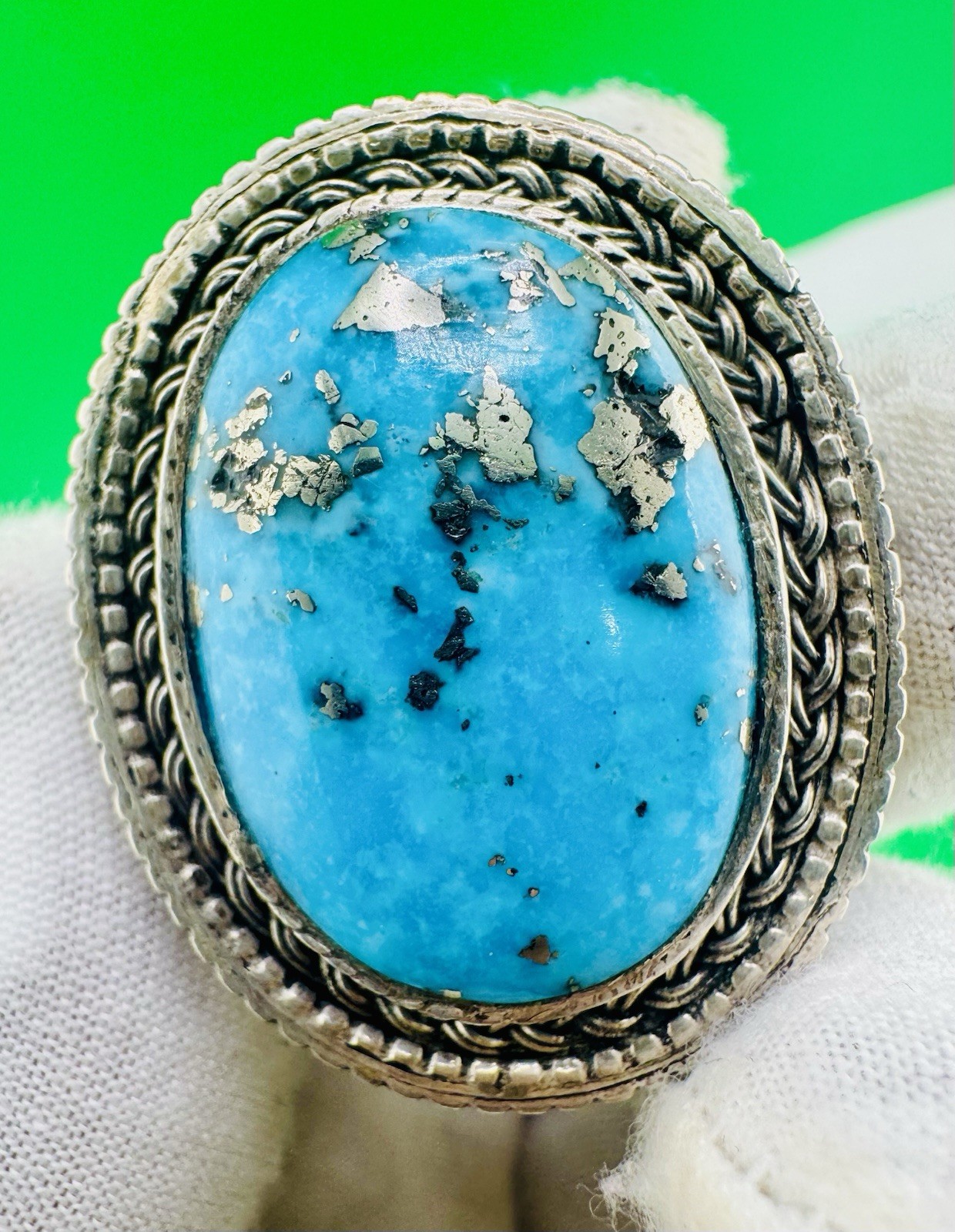 Persian Turquoise Ring 925 Starling Silver 7.5 size #1973-18
