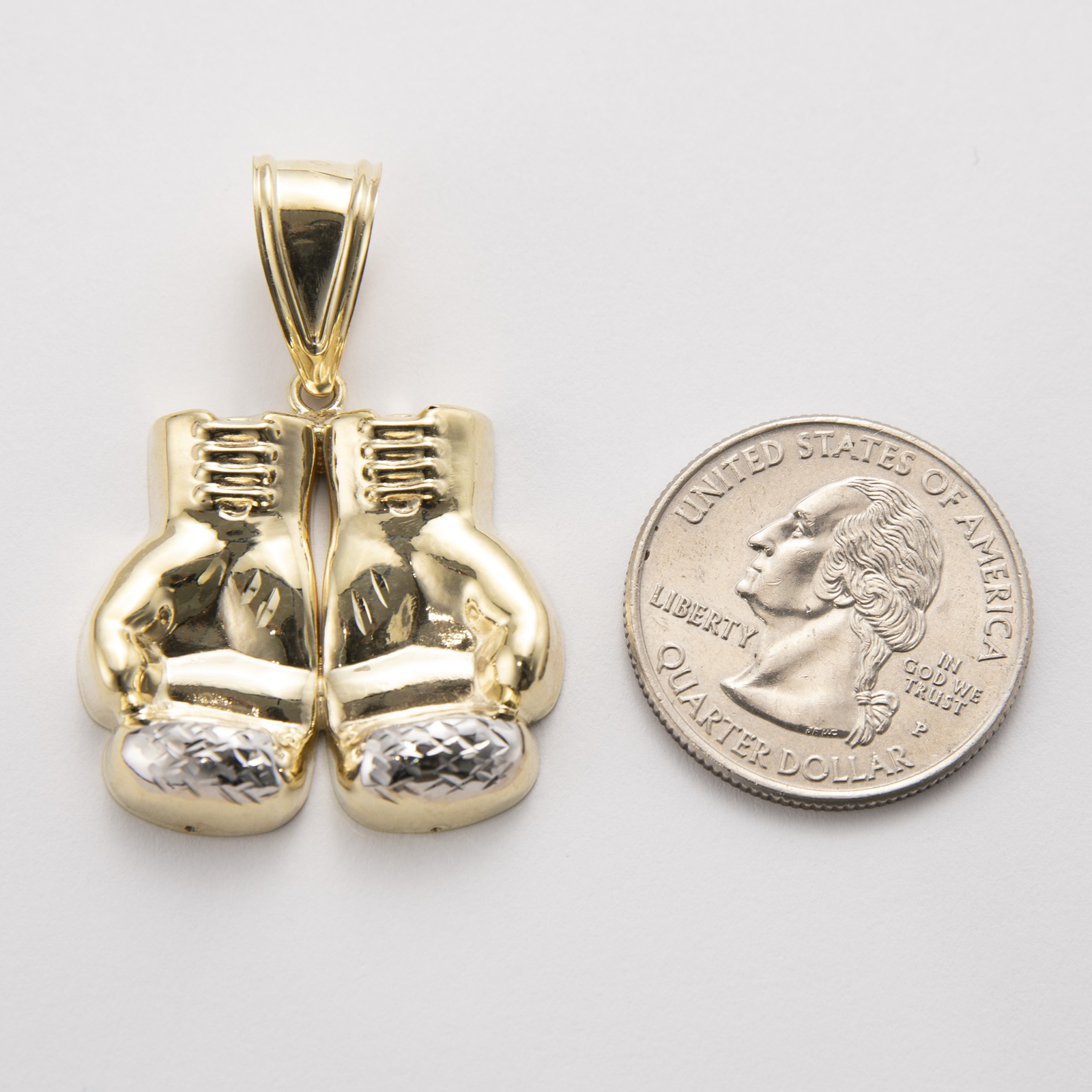 Double Boxing Glove Pendant Charm Diamond Cut Real 10K Yellow White Gold