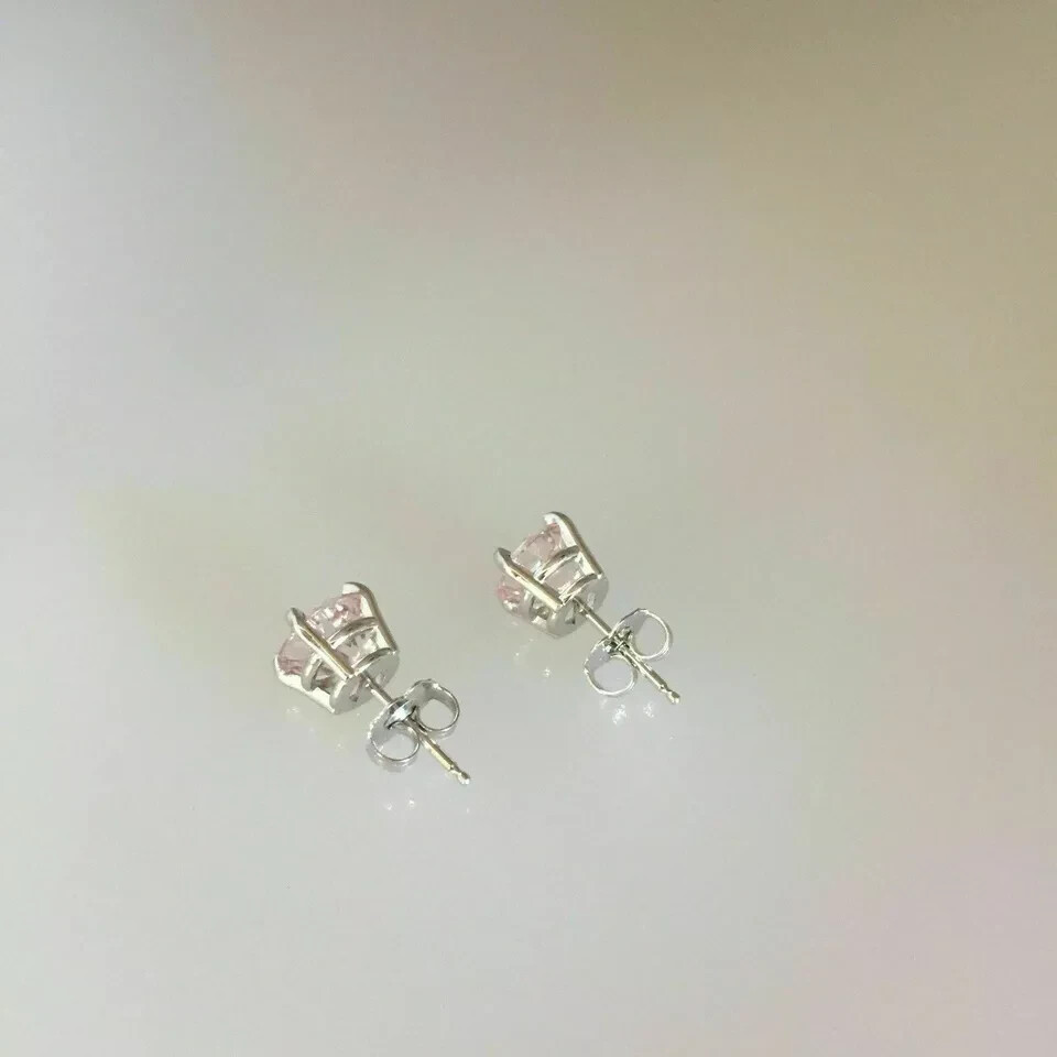 1Ct Lab Created Round-Cut Pink Diamond Stud Earrings 10K White Gold Finish