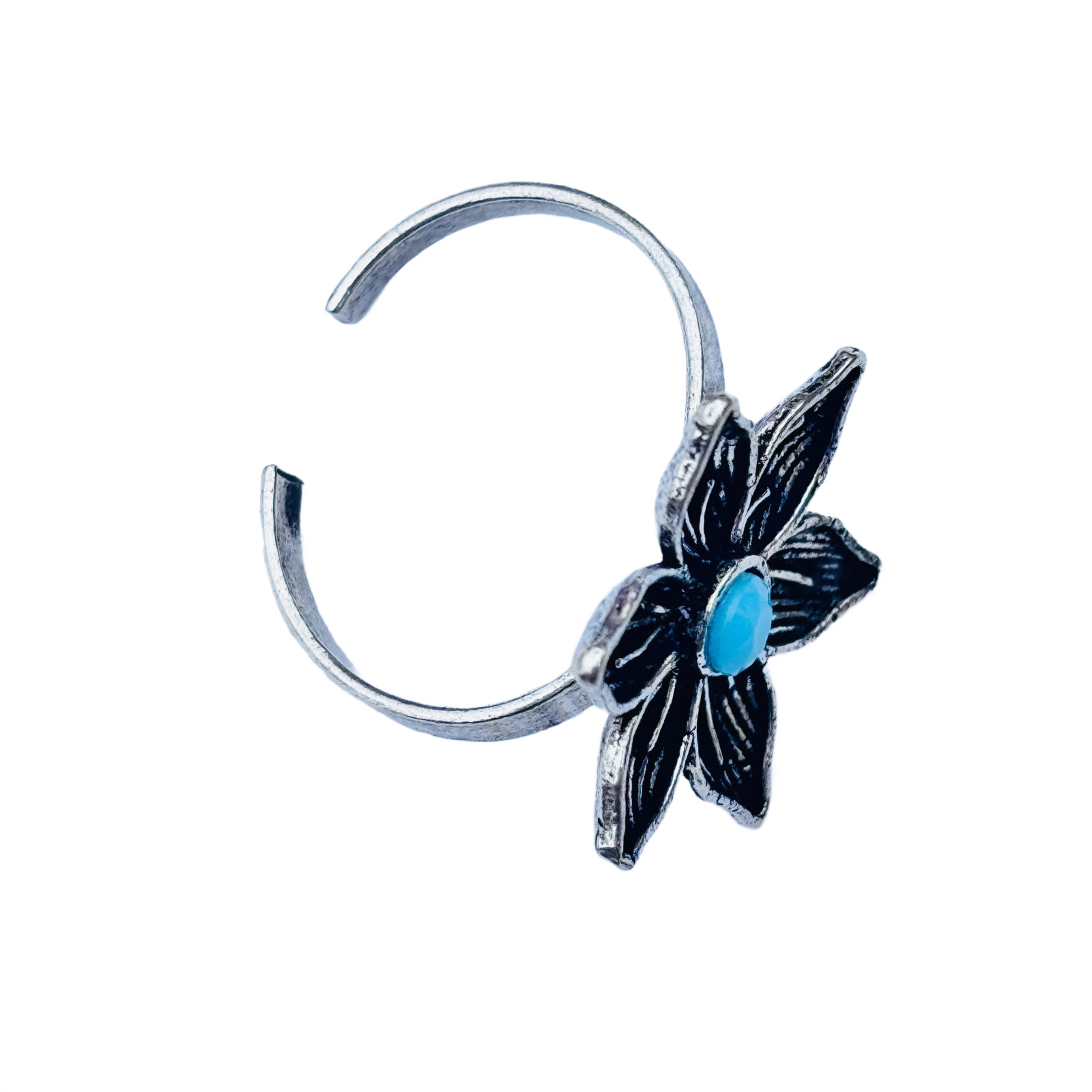 Floral Adjustable Vintage Boho Ring Oxidized Silver Tone Open Band Jewelry