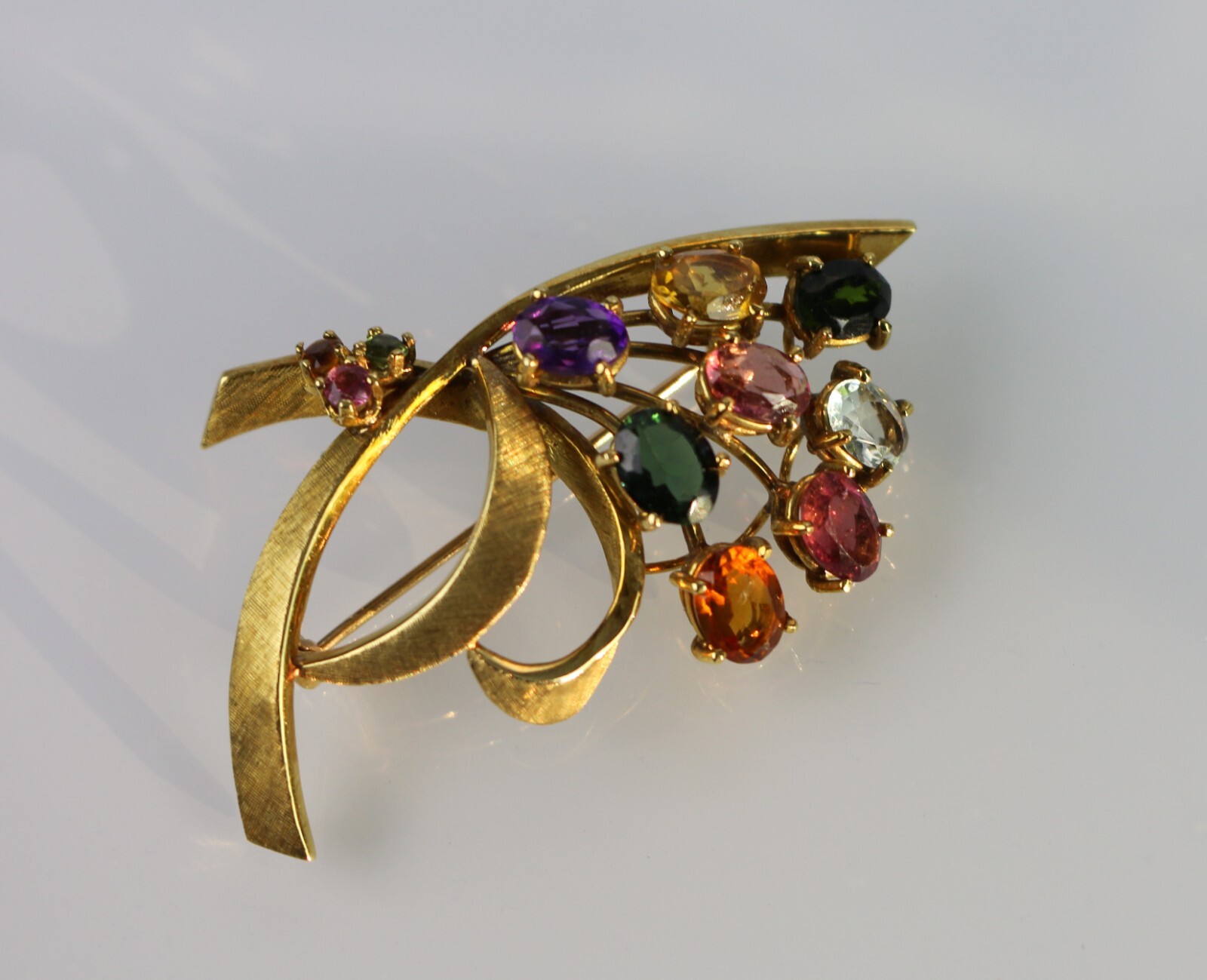Gorgeous Vintage 18kt 750 Yellow Gold Amethyst, Citrine Bundle Pin Brooch 13.0 G