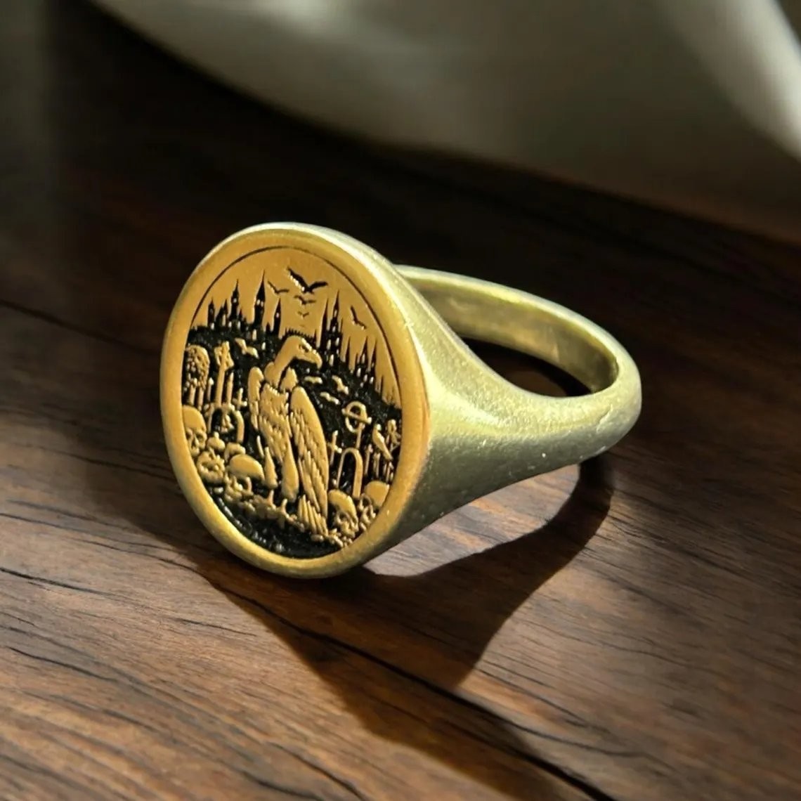 Vulture On Skull Signet Ring 925 Sterling Silver Gothic Symbol Handcrafted Ring