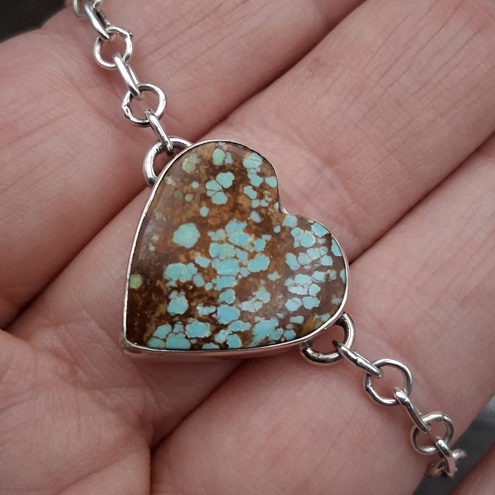 Number 8 Turquoise Bracelet Sterling Silver 925 Heart Adj 5-7 Southwestern