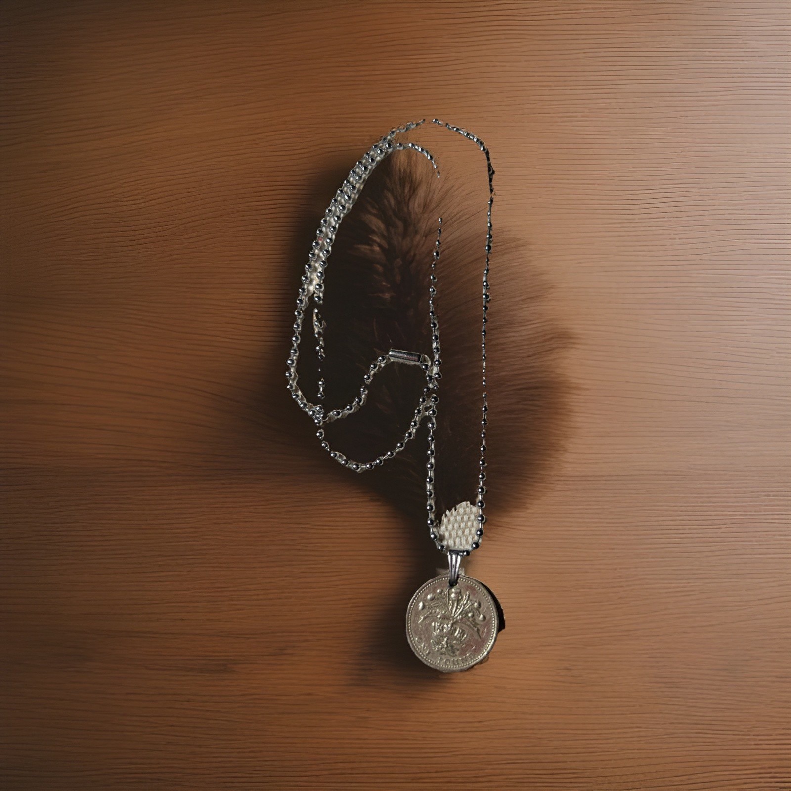 United Kingdom Coin Necklace One Pound UK Pendant Vintage With 20” Ball Chain