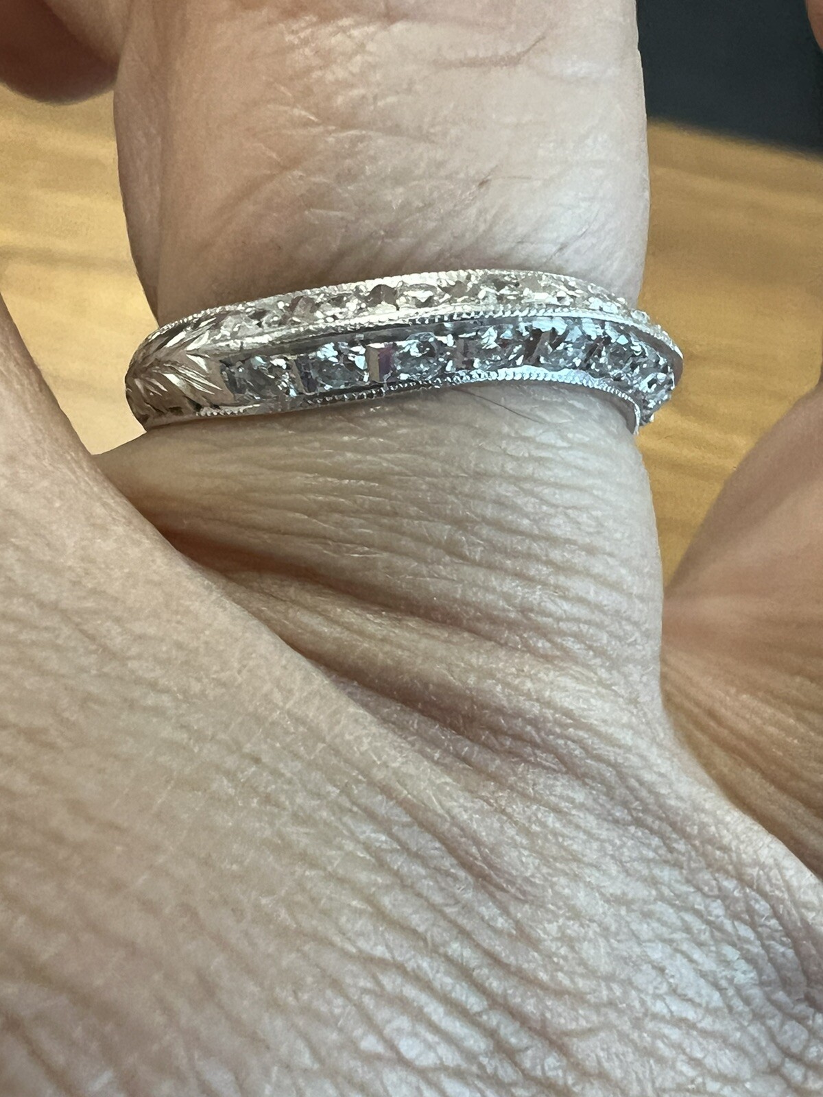 platinum art deco knife edge Double diamond contoured band ring Wedding Curved