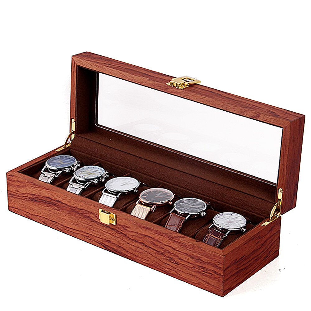 6/10/12 slot Luxury Watch Box Jewelry Display Case Organizer Wood Grain