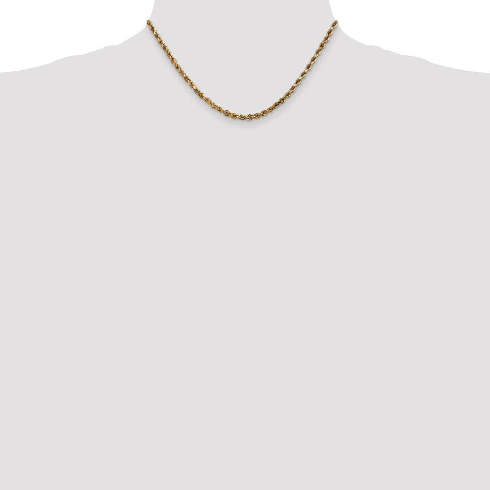 3.5mm, 10k Yellow Gold Diamond Cut Solid Rope Chain Necklace