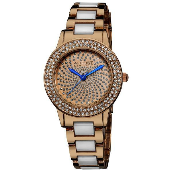 August Steiner AS8052RG Crystal Glitz Ceramic Link Bracelet Womens Watch
