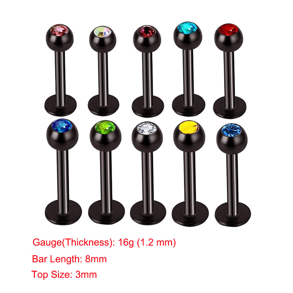 4-24pcs CZ Gems Labret Monroe Lip Rings Helix Tragus Earring Studs 16G Piercing