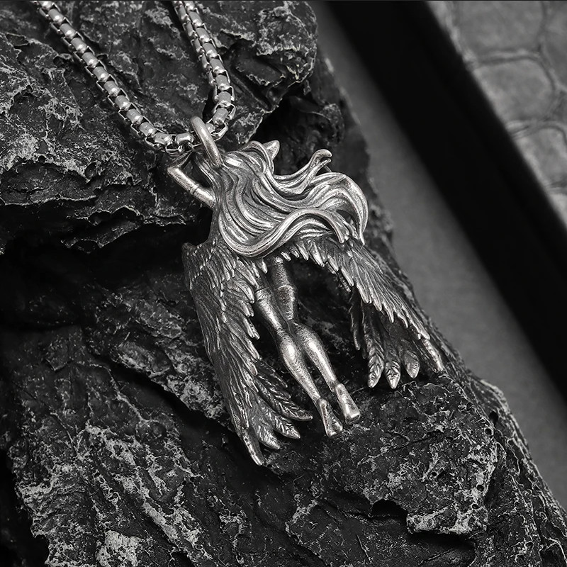 Gaia Angel Jewelry Vintage Silvery Sexy Goddess Standing Pendant Necklace