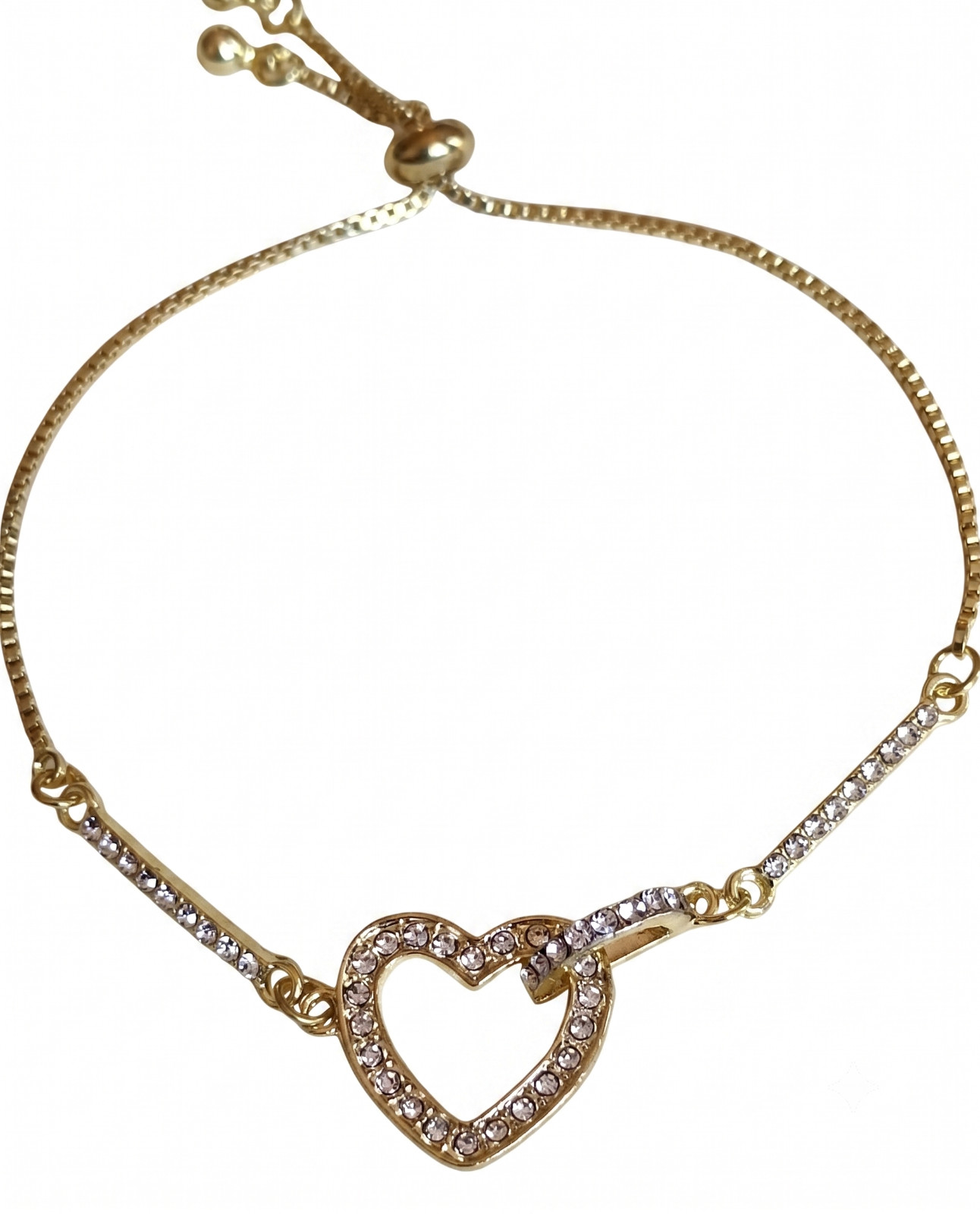 Gold and Silver Diamante Heart Toggle Bracelet Adjustable Womens Gift UK Seller