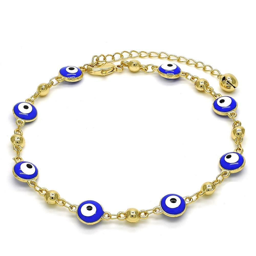 14K Gold Filled Multicolor Evil Eye Anklet Good Luck Protection Envy 9.5-10.5”