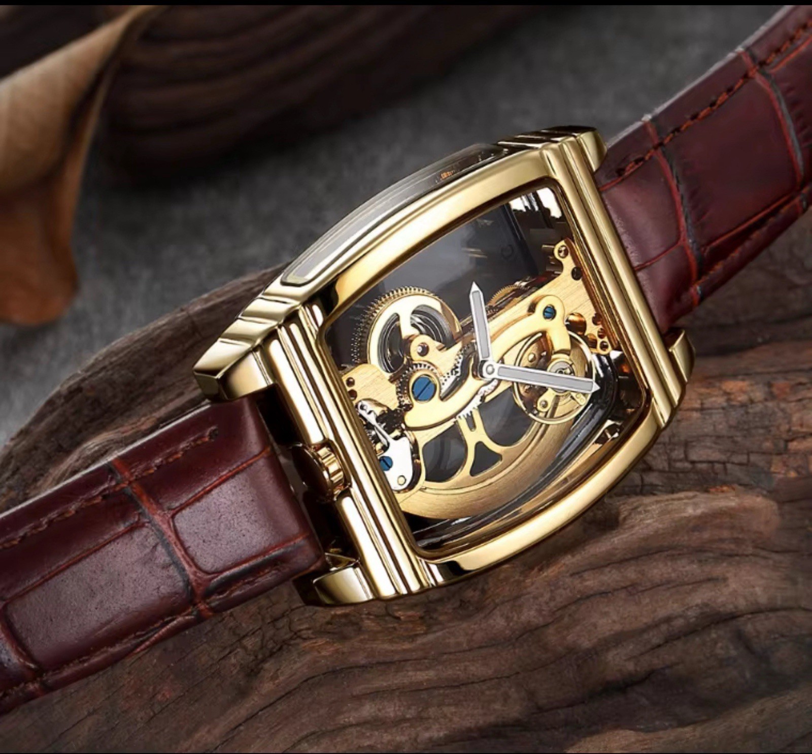 Mens Skeleton Mechanical Waterproof Luxury Watch Leather Hollow Great Gift Idea