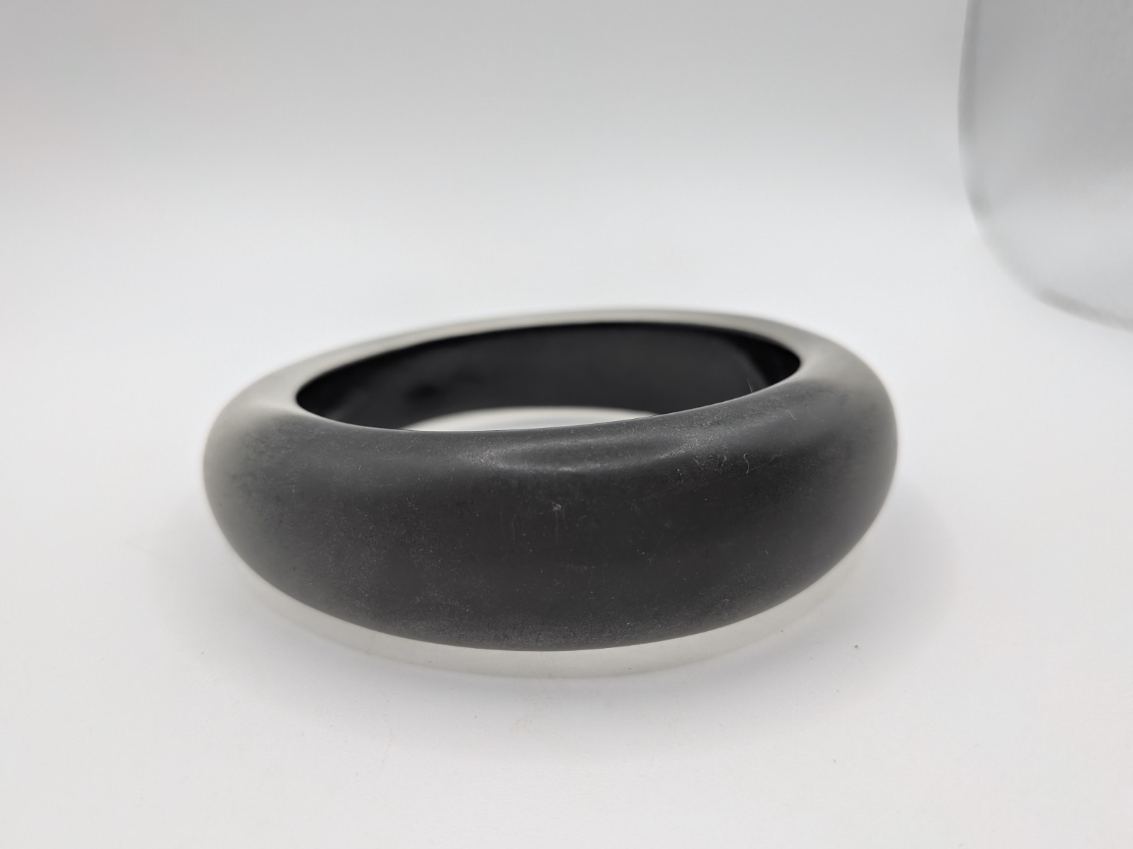 Lucite Bangle Bracelet Frosted Silver-Gray Tapered Semi Transparent Side View