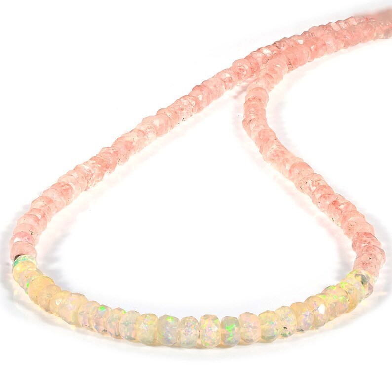 Natural Welo Fire Opal Rose Quartz Beaded Necklace Handmade 925 Sterling Silver