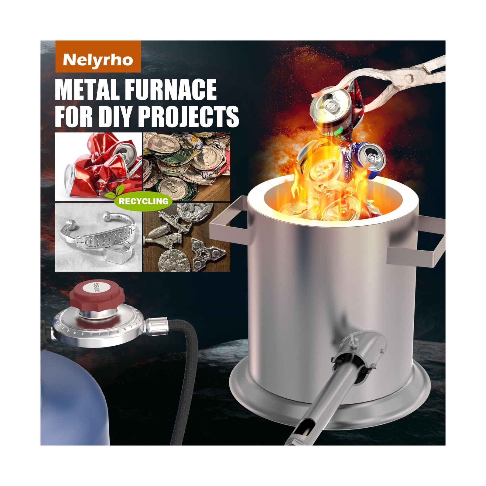 Nelyrho 6KG Melting Furnace Kit – Stainless Steel Foundry with Crucible, Cruc…