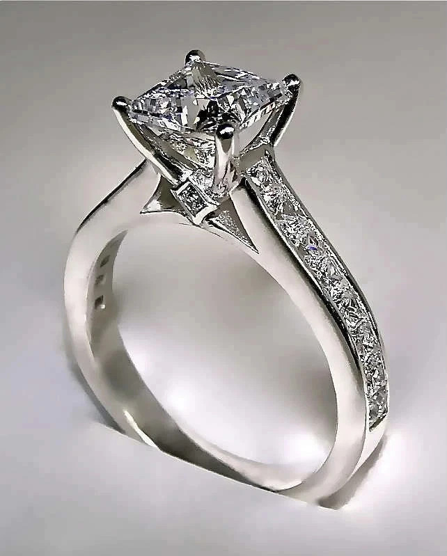 3.25Ct Princess Cut Lab Created Diamond Engagement Ring 14K White Gold Plated