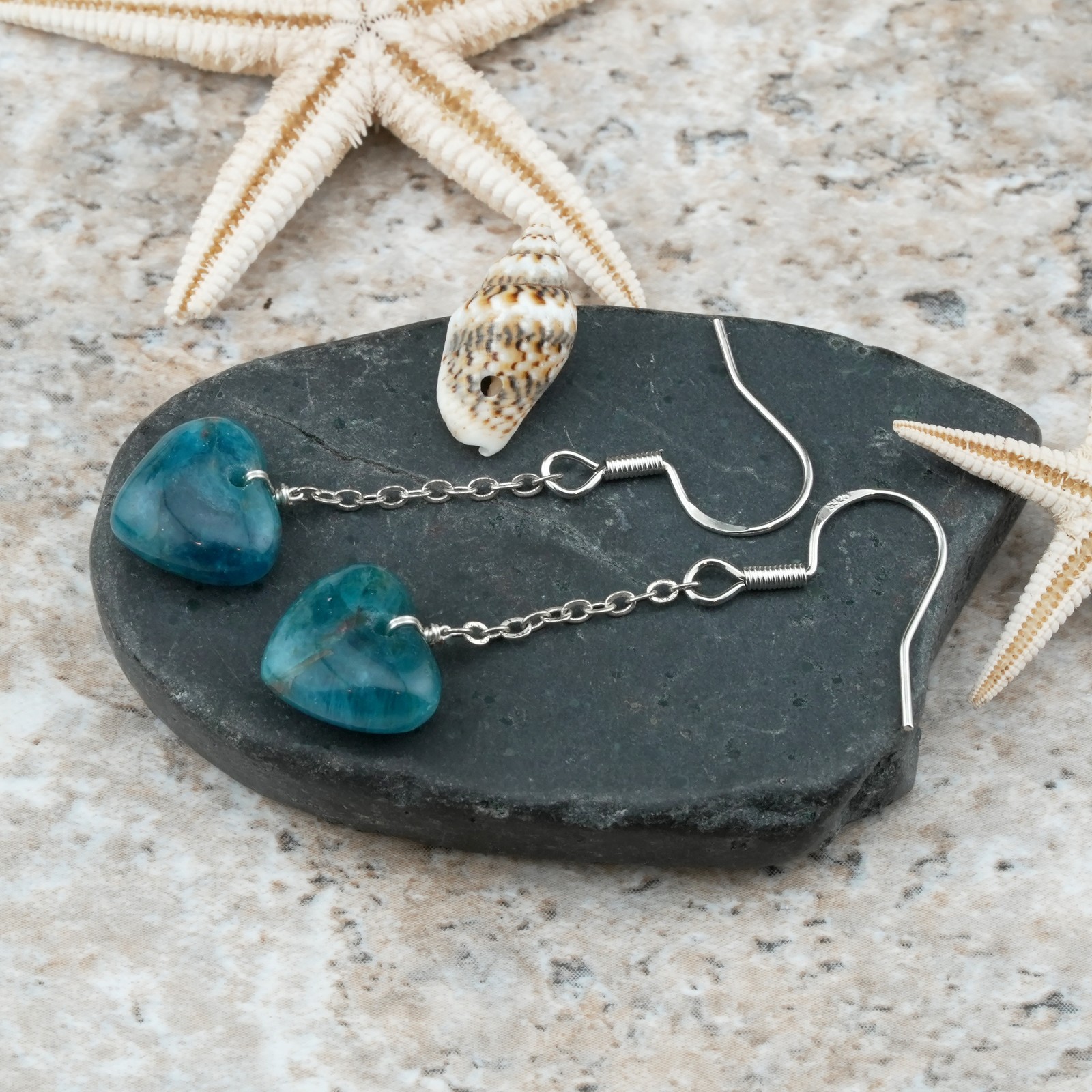 Blue Apatite 925 Silver Puffy Heart Drop Earrings Natural Crystal Jewelry Gift