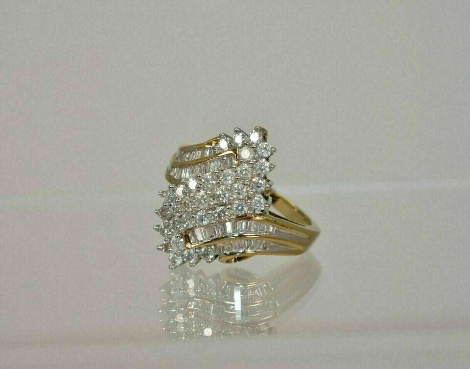 2Ct Round Cut Lab-Created Diamond 14k Yellow Gold Plated Cluster Engagement Ring