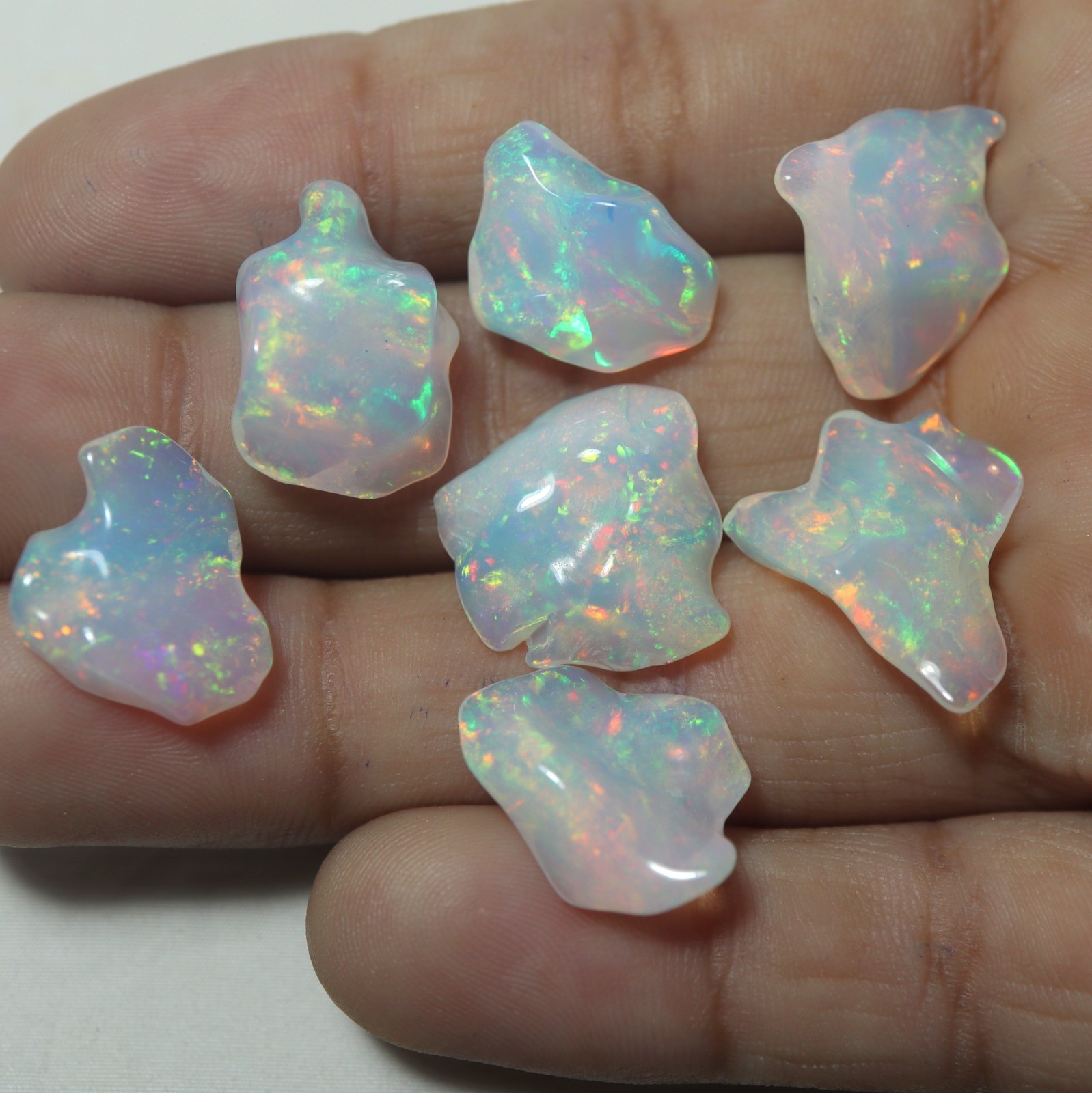 24Cts Natural AAA Ethiopian Opal Rainbow Fire Uncut Polished Rough 7 Pieces Lot