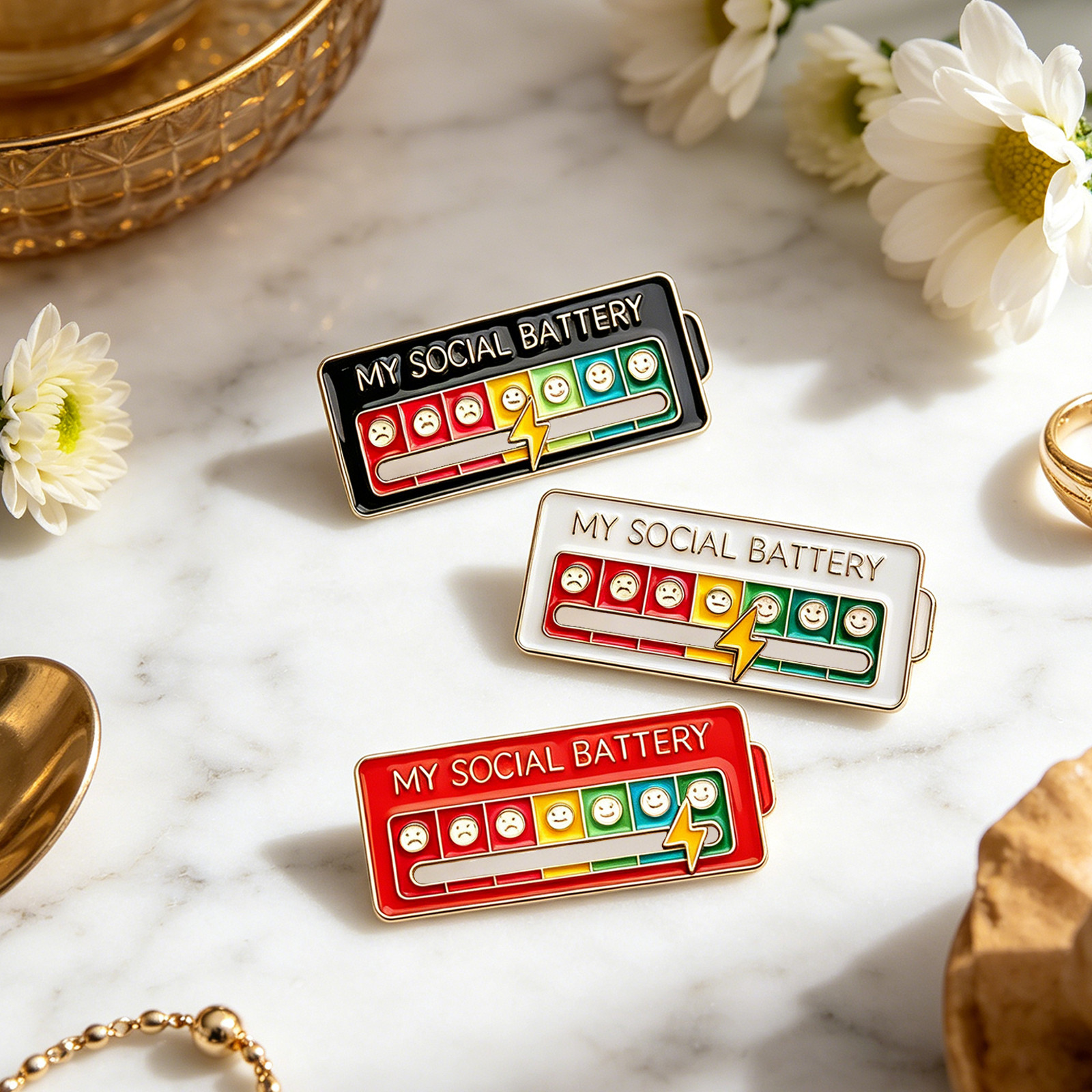 3PCS Social Battery Pins — Funny Social battery Adjustment 7 Mood Pin