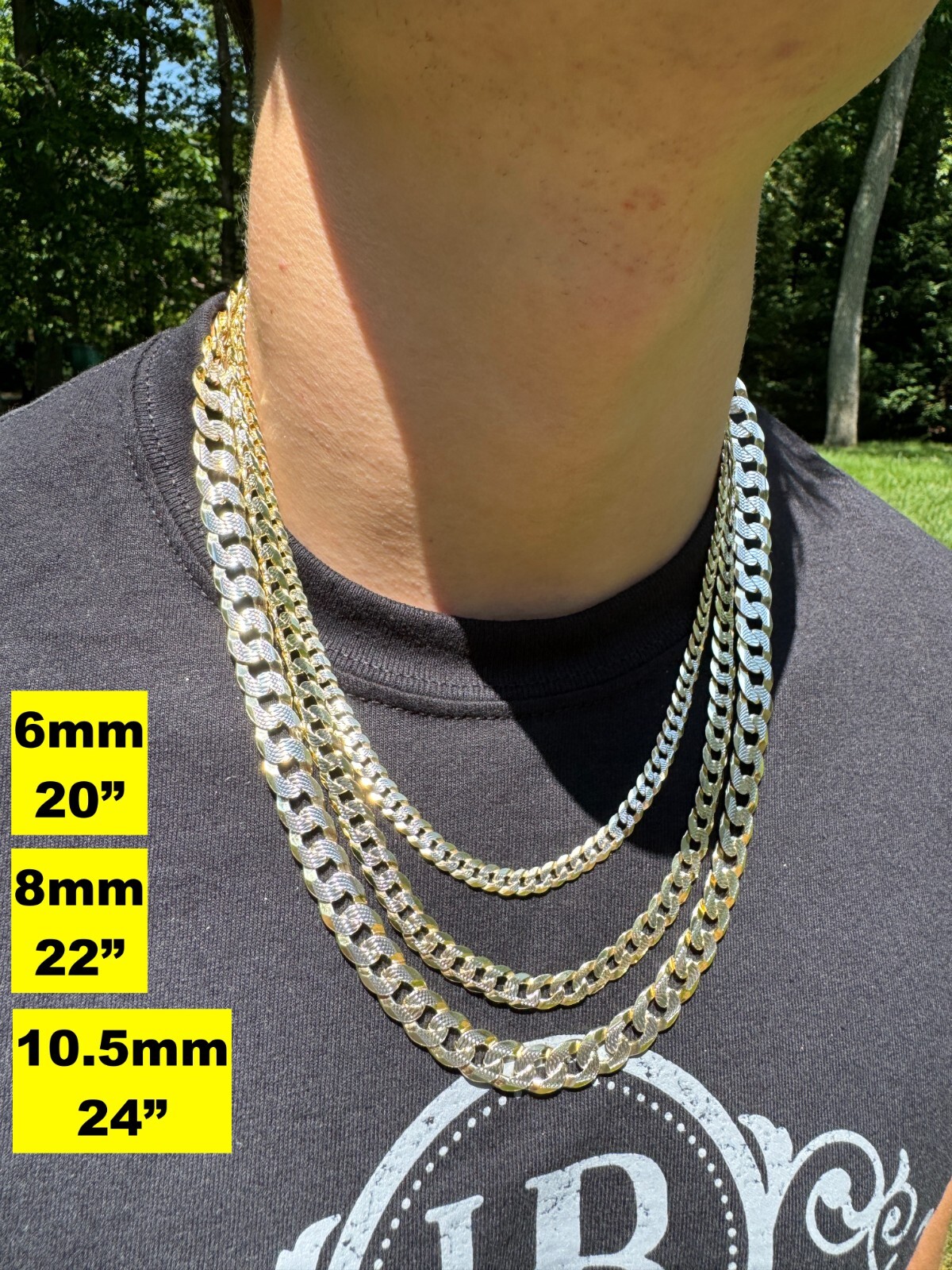 Cuban Link Chain 14k Gold Plated Real Solid 925 Silver Two Tone ITALY 5-11mm
